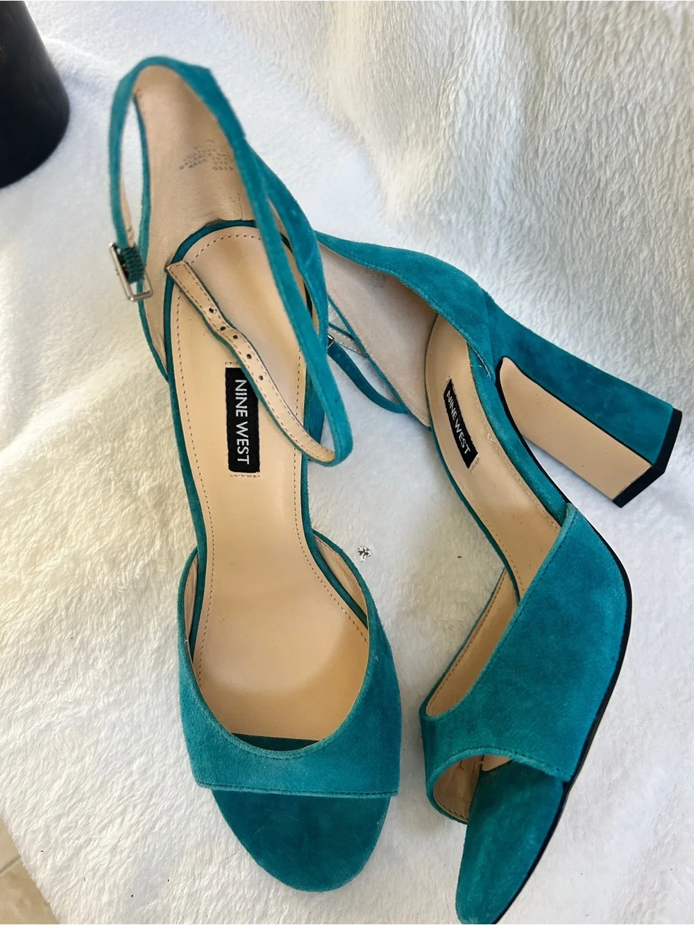 Nine West Teal Suede Slingback Block Heels